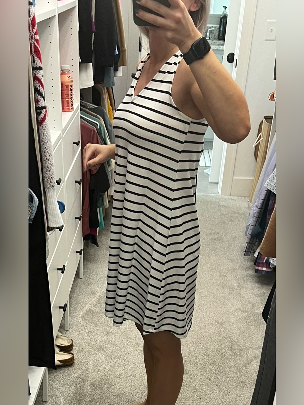 Black and White Striped Dress, Summer Dress, Cotton Tank Dress in Medium